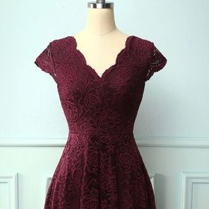 Burgundy v neck midi dress Zapaka